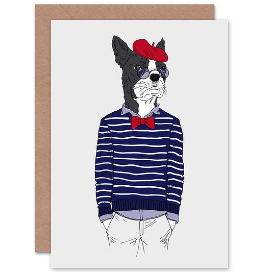 Fashion Animal French Bull Dog Birthday Card