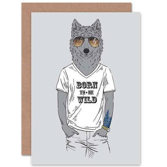 Fashion Animal Dressed Up Wolf Birthday Card
