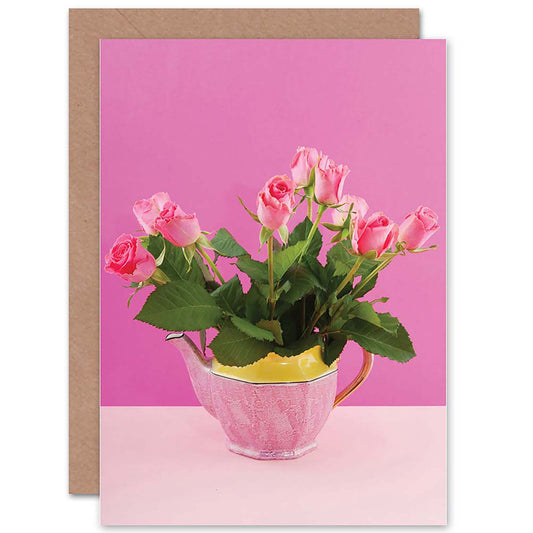 Teapot Full Roses Greetings Card