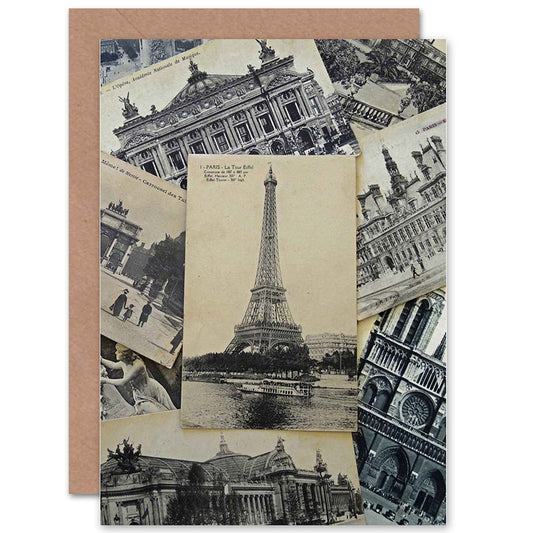 Collage Postcards Paris France Eiffel Tower Greeting Card