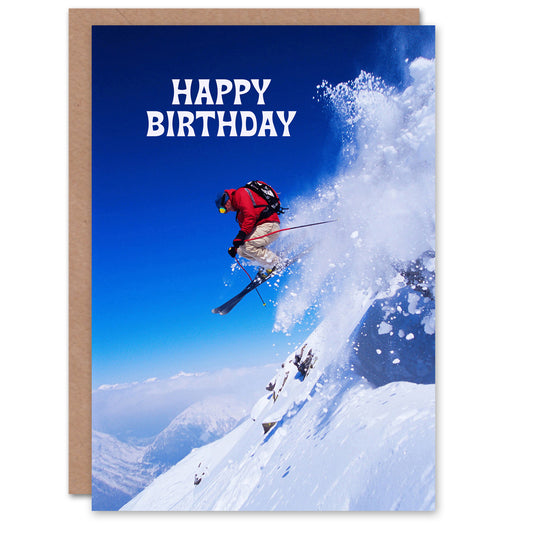 Happy Birthday Skier Ski Jump Snow Sport Photo Birthday Card