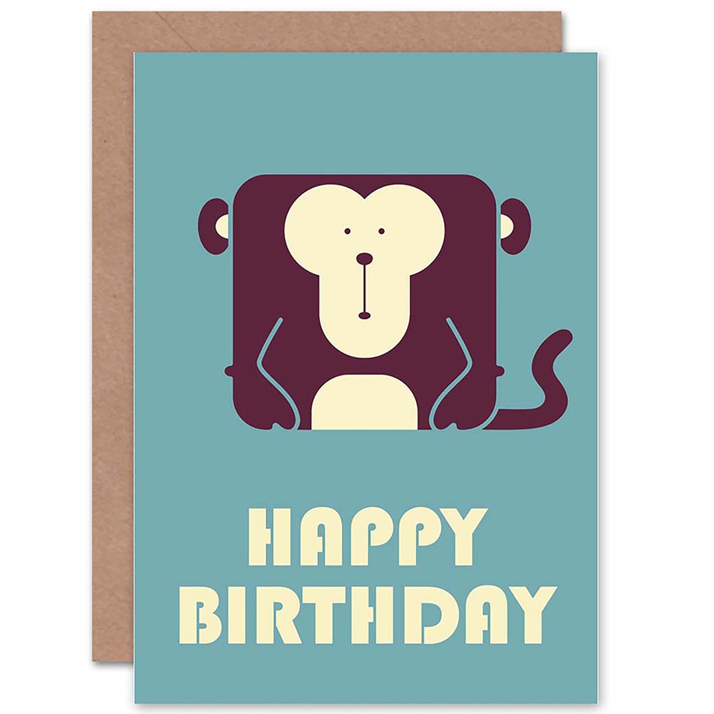 Cute Monkey Geometric Cartoon Kids Kids Birthday Card