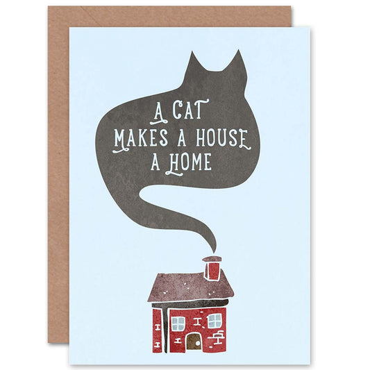 Chimney Smoke Silhouette Cat Lover New Home Card
