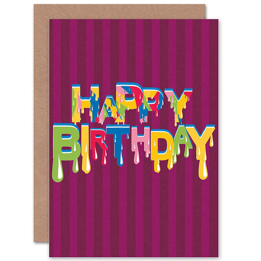 Funky Drippy Design Colourful Letters Kids Birthday Card