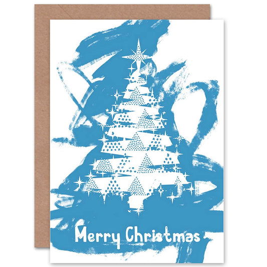 Abstract Blue Xmas Tree Bold Modern Christmas Card