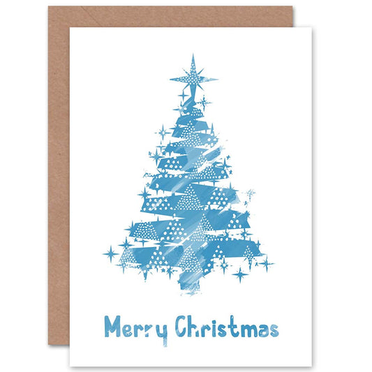 Xmas Tree Bright Modern Blue Christmas Card