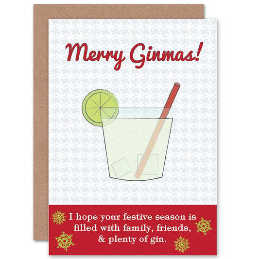 Merry Ginmas Gin Drink Pun Fun Alcohol Christmas Card