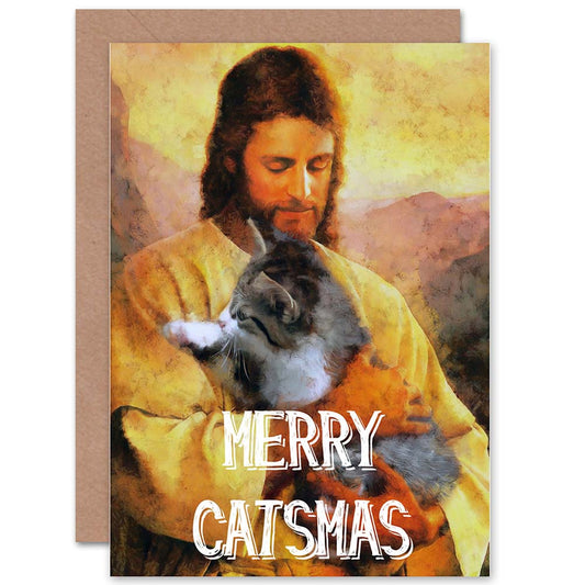 Merry Catsmas Jesus Cat Lover Fun Pun Christmas Card