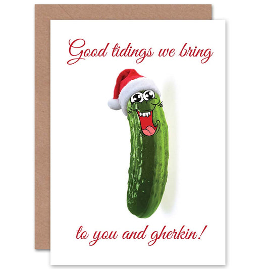Good Tidings Gherkin Funny Pun Christmas Card
