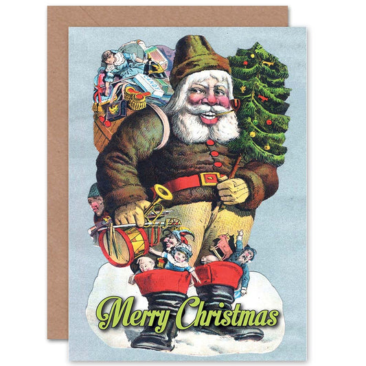 Vintage Santa Illustration Merry Christmas Card