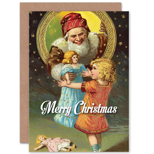 Vintage Santa Claus Gift Giving Merry Christmas Card