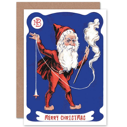 Vintage Santa Spinning Wool Merry Christmas Card