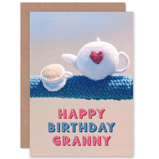 Happy Birthday Granny Knitted Teapot Cup Birthday Card