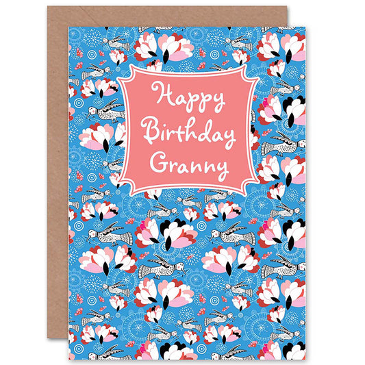 Flower Birds Pattern Retro Floral Birthday Card