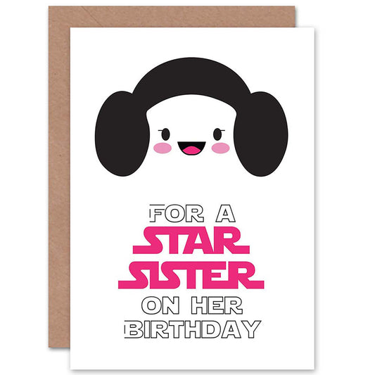 Star Princess Sister Kawaii Cartoon Leia Birthday Card