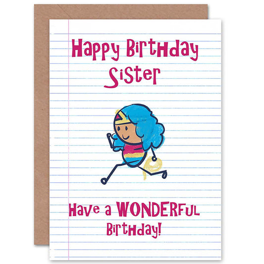 Stick Figure Wonder Woman Sister Birthday Card
