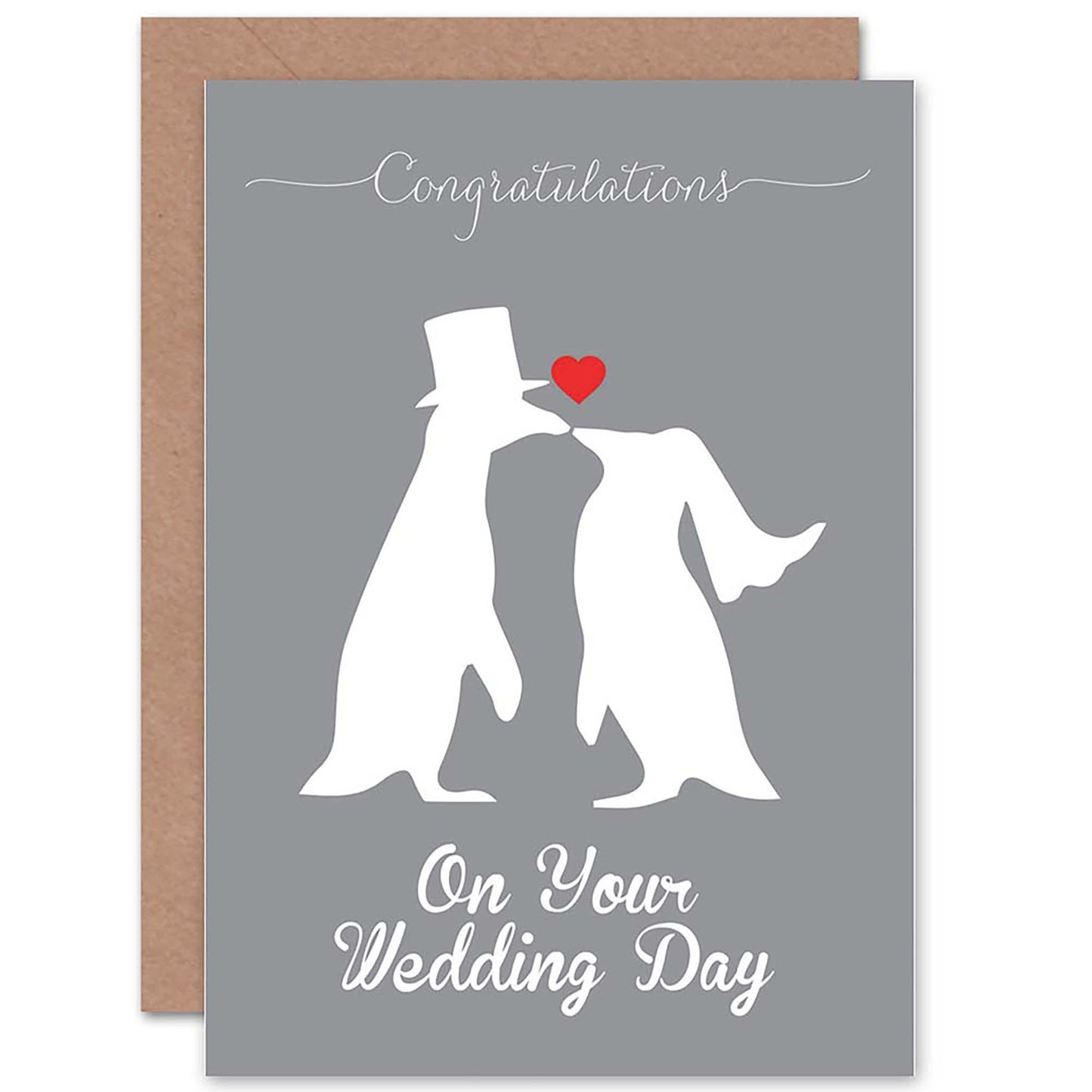 Animal Silhouette Love Penguins Heart Wedding Card