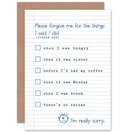 Please Forgive Me Check List Sorry Greetings Card