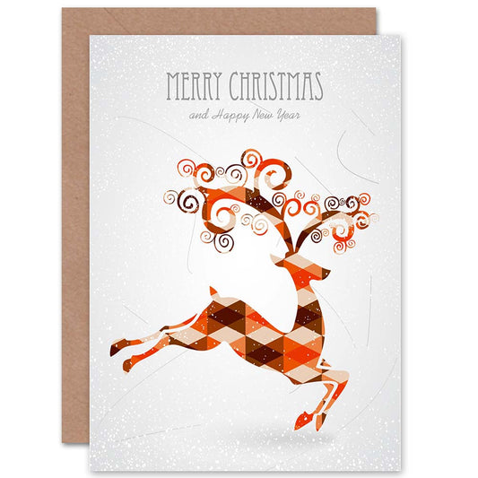 Geometric Reindeer Merry Christmas and New Year Card