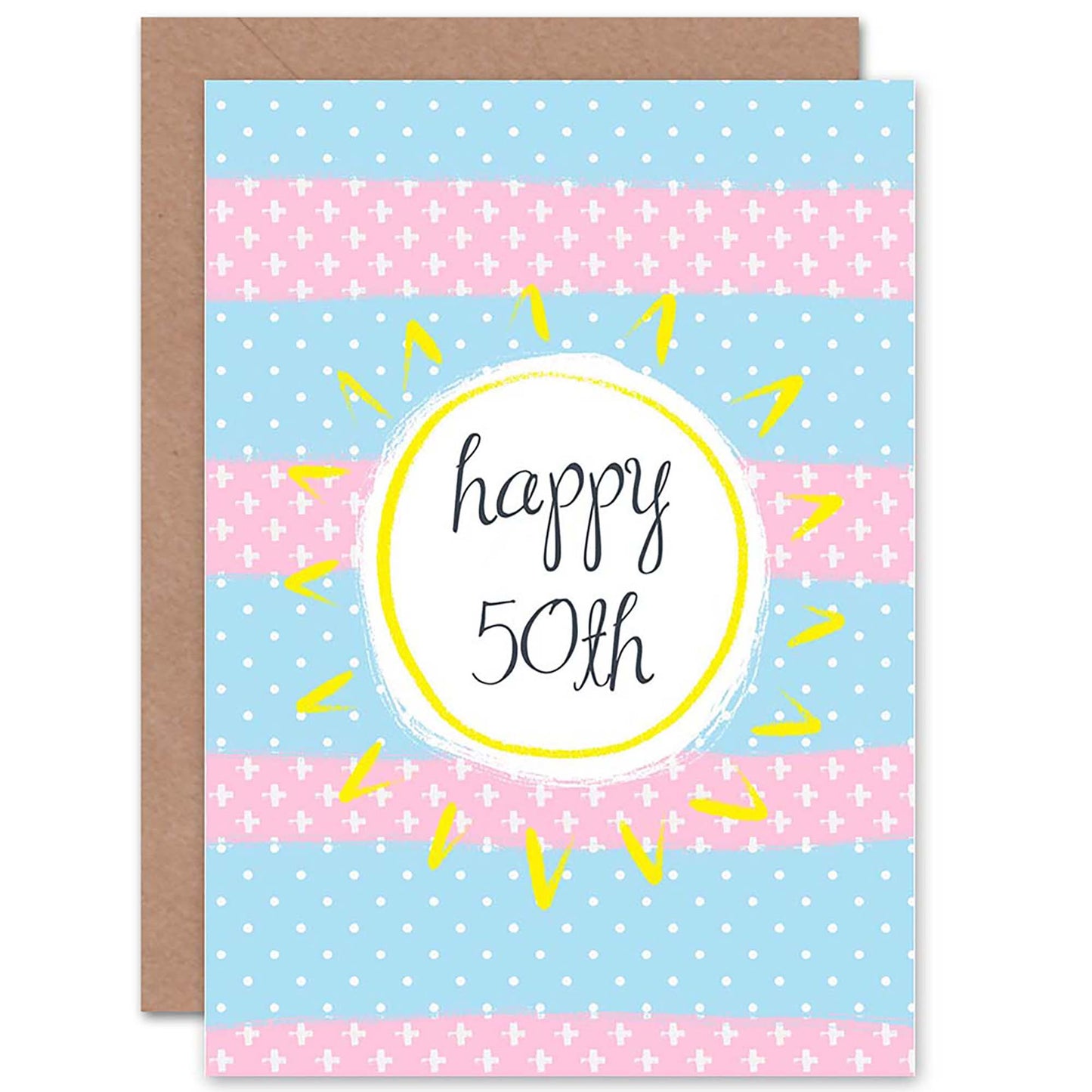 Age 50 Pink Blue Sun Stripes Adult Birthday Card