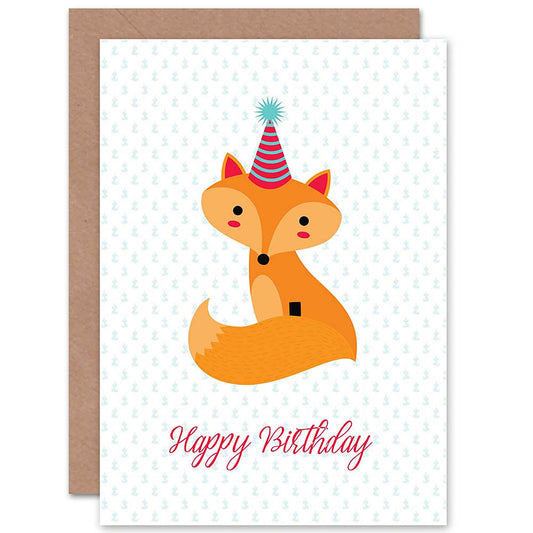Cute Fox With Party Hat Kids Kids Birthday Card