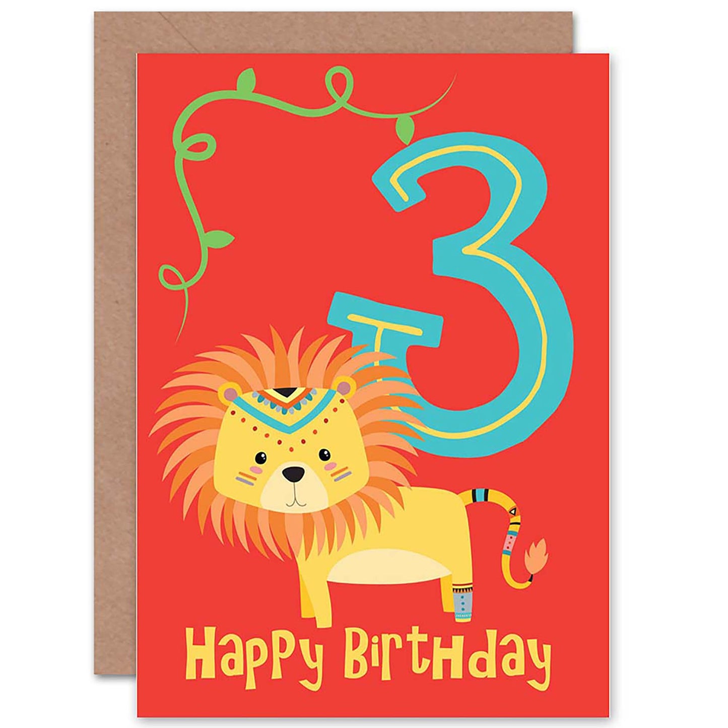 Cute Baby Lion Age 3 Kids Birthday Card
