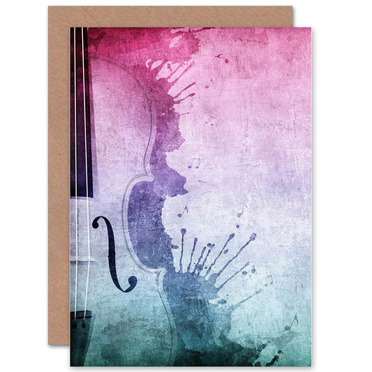 Music Violin Grunge Splat Birthday Art Greeting Card