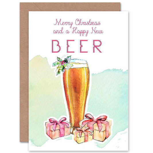 Beer Pint And Gifts Funny Pun Merry Christmas and New Year Card