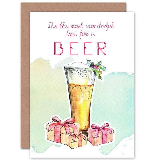 Wonderful Time for a Beer Funny Pun Christmas Card