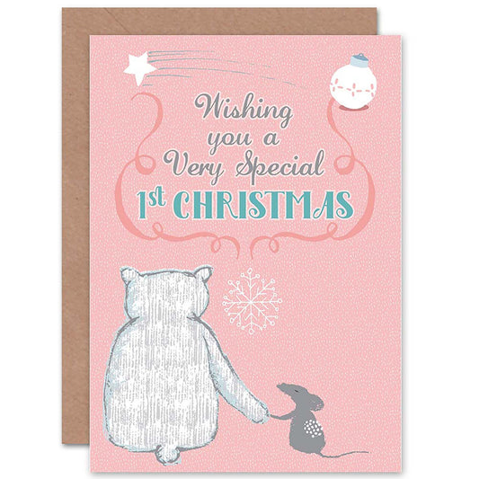 A Very Special 1st Christmas Bear Mouse Baby Pink Baby Card