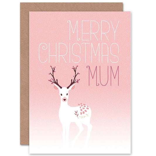 Cute Reindeer Deer in Winter Mist Pink Mum Christmas Card