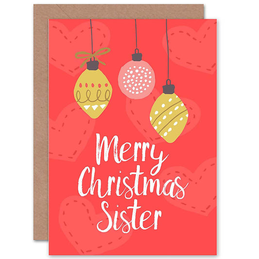 Baubles Love Hearts For Sister Christmas Card