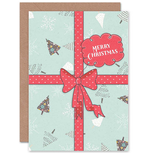 Xmas Gift Present Bow Ribbon Christmas Card