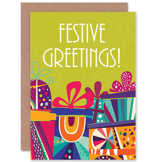 Colourful Presents Green Festive Christmas Card
