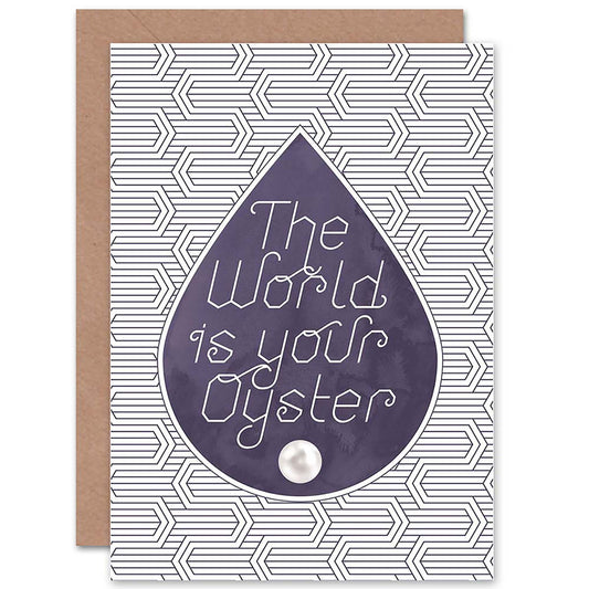 World Is Your Oyster Line Pattern Pearl Modern Good Bye Card