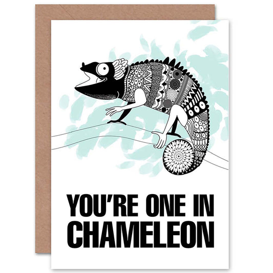 One In a Million Pun Chameleon Greetings Card