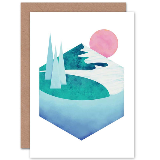 Mountain Forest Modern Geometric Greetings Card