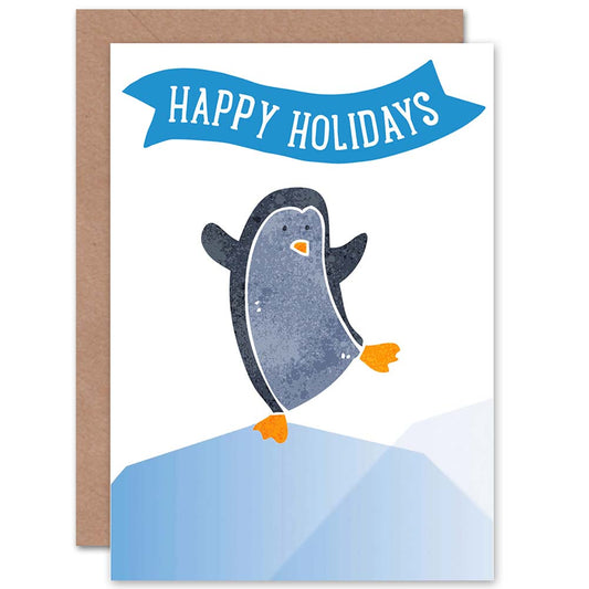 Happy Holidays Penguin Ice Winter Christmas Card