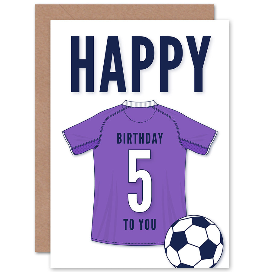 Purple Football Strip Kit Jersey Age Birthday Card