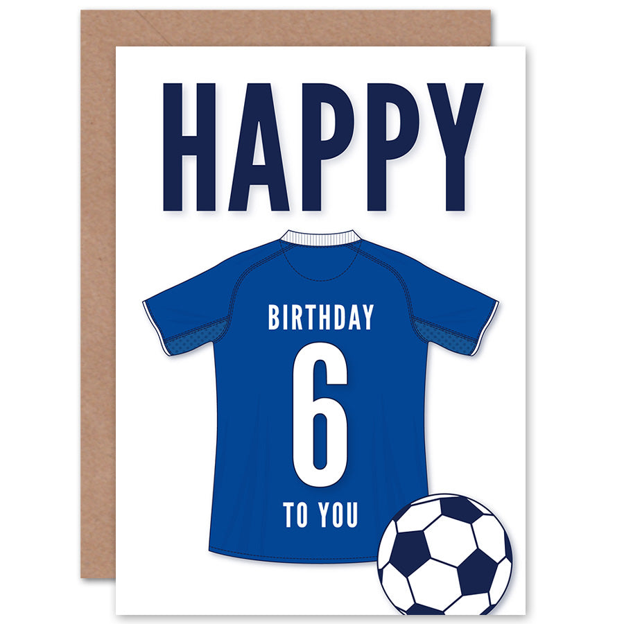 Blue Football Strip Kit Jersey Age Birthday Card
