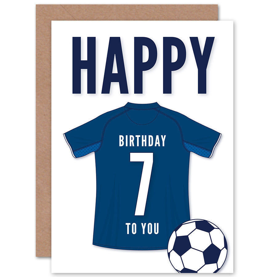 Dark Blue Football Strip Kit Jersey Age Birthday Card