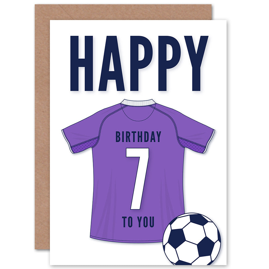 Purple Football Strip Kit Jersey Age Birthday Card