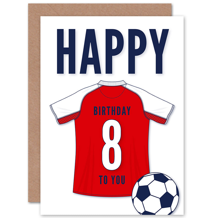 Red White Strip Kit Jersey Age Birthday Card