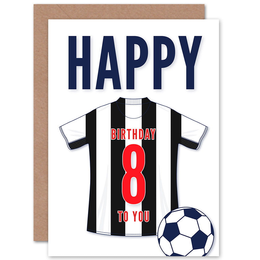 Black White Football Strip Kit Jersey Age Birthday Card
