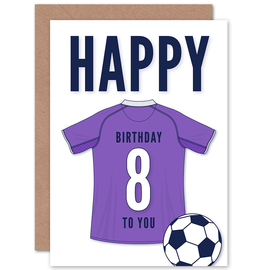 Purple Football Strip Kit Jersey Age Birthday Card