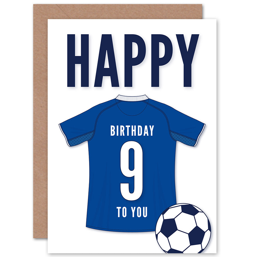 Blue Football Strip Kit Jersey Age Birthday Card