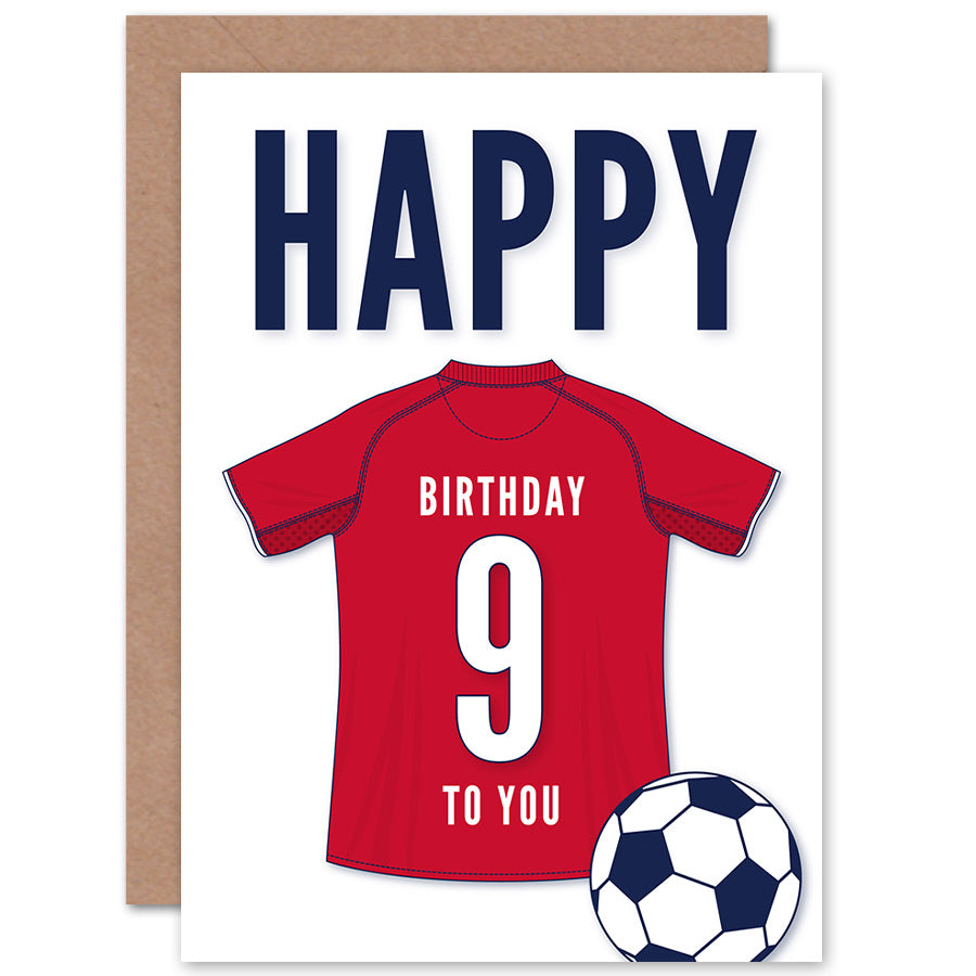 Dark Red Football Strip Kit Jersey Age Birthday Card