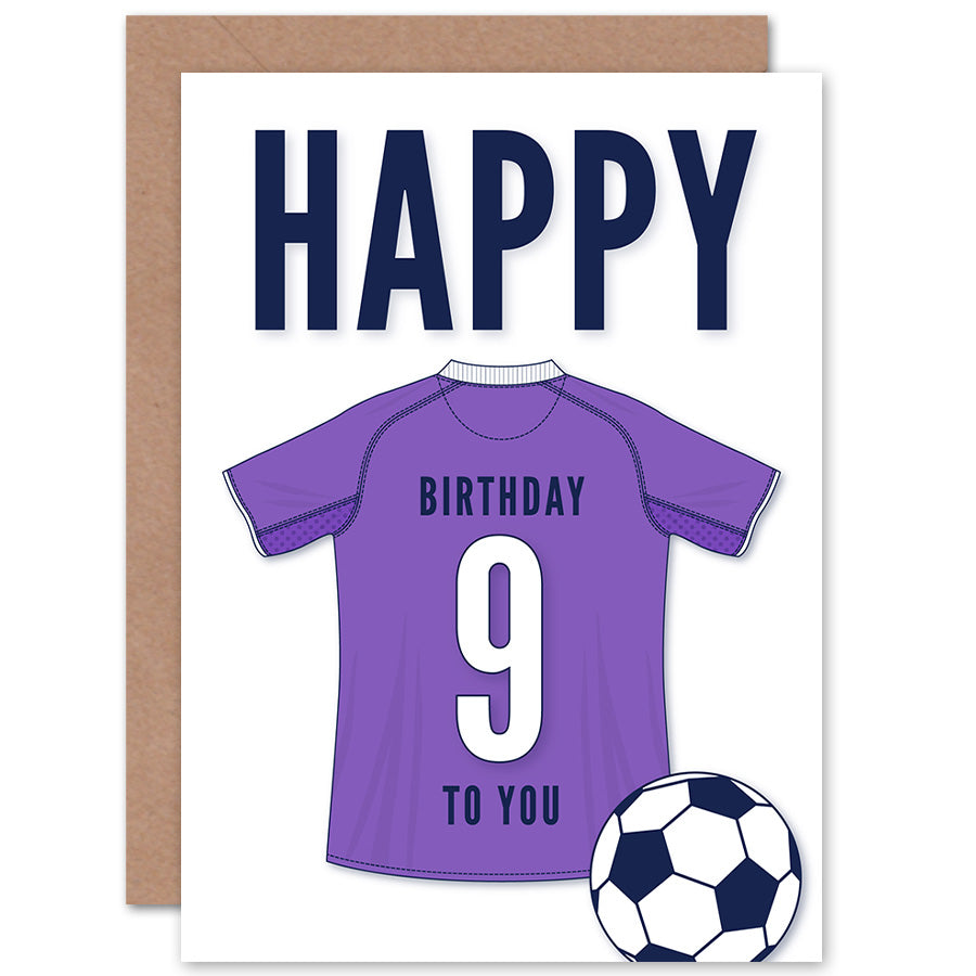 Purple Football Strip Kit Jersey Age Birthday Card