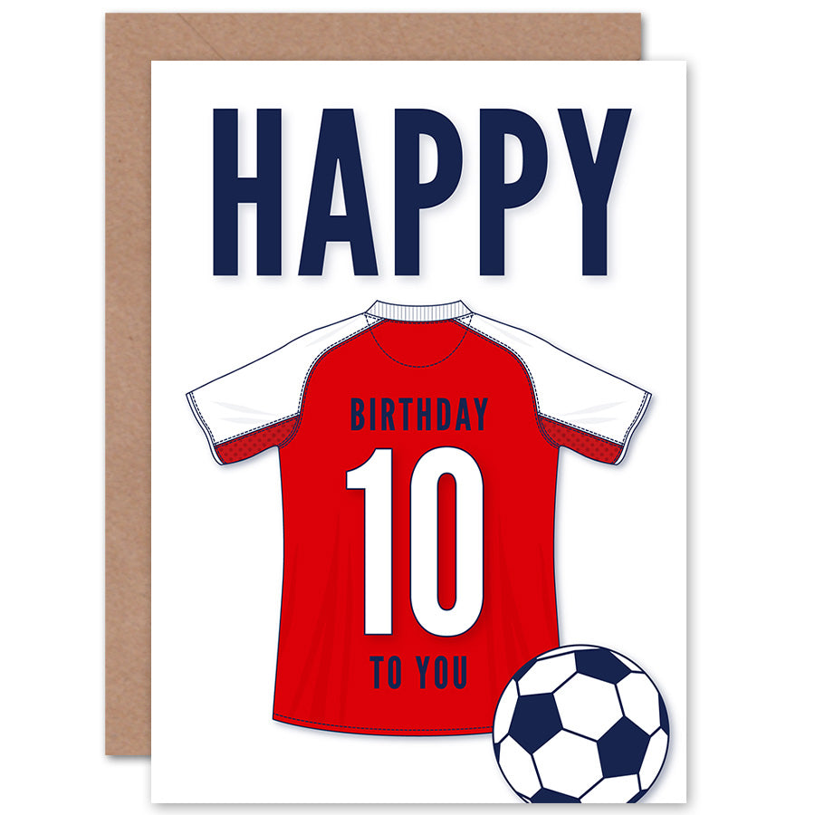 Red White Strip Kit Jersey Age Birthday Card