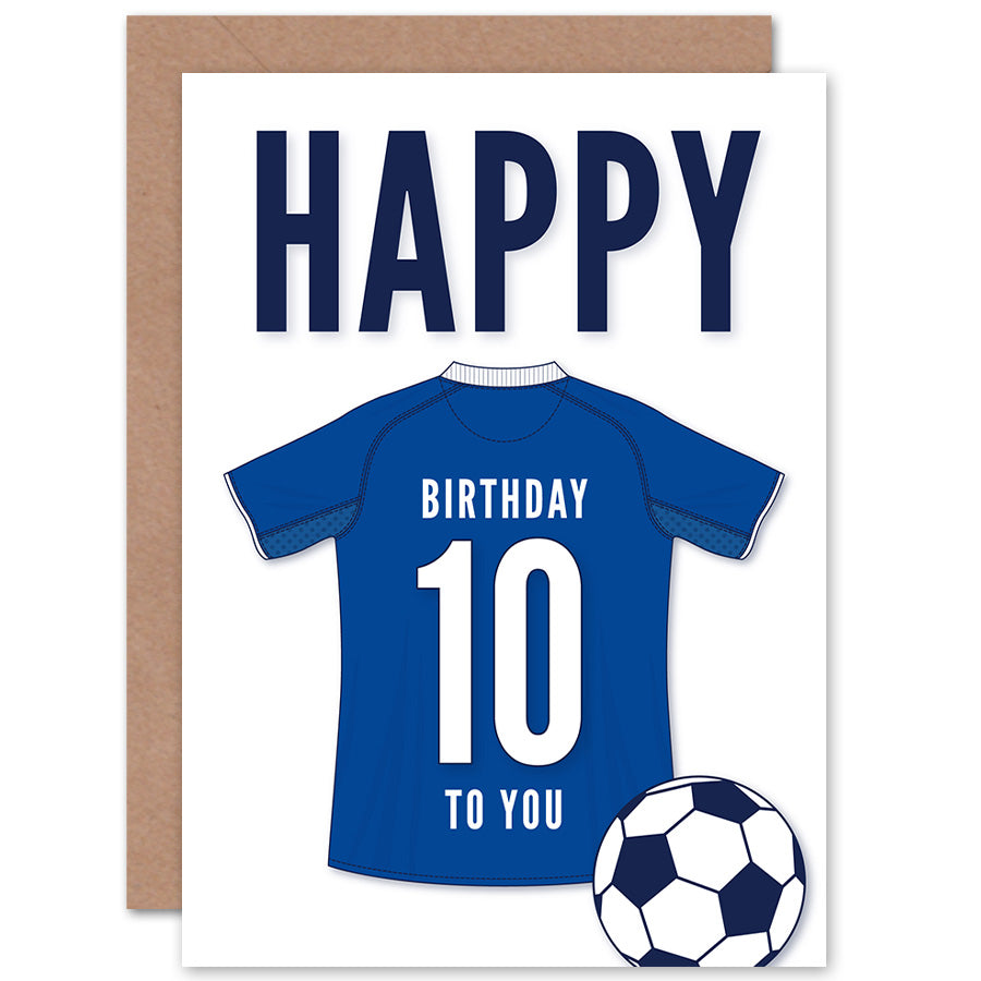 Blue Football Strip Kit Jersey Age Birthday Card